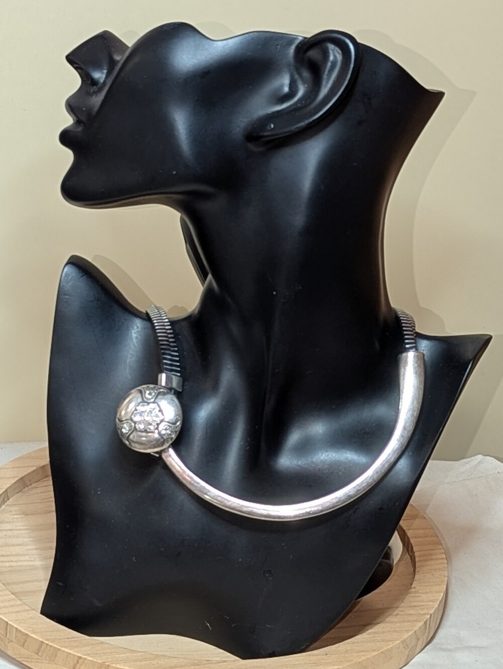 Chico's Rhinestone Silvertone Curved Modernist Western Bar Collar + FREE GIFT